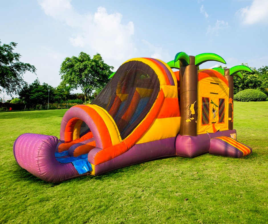 Rainbow Double Line Slide and Bounce House
